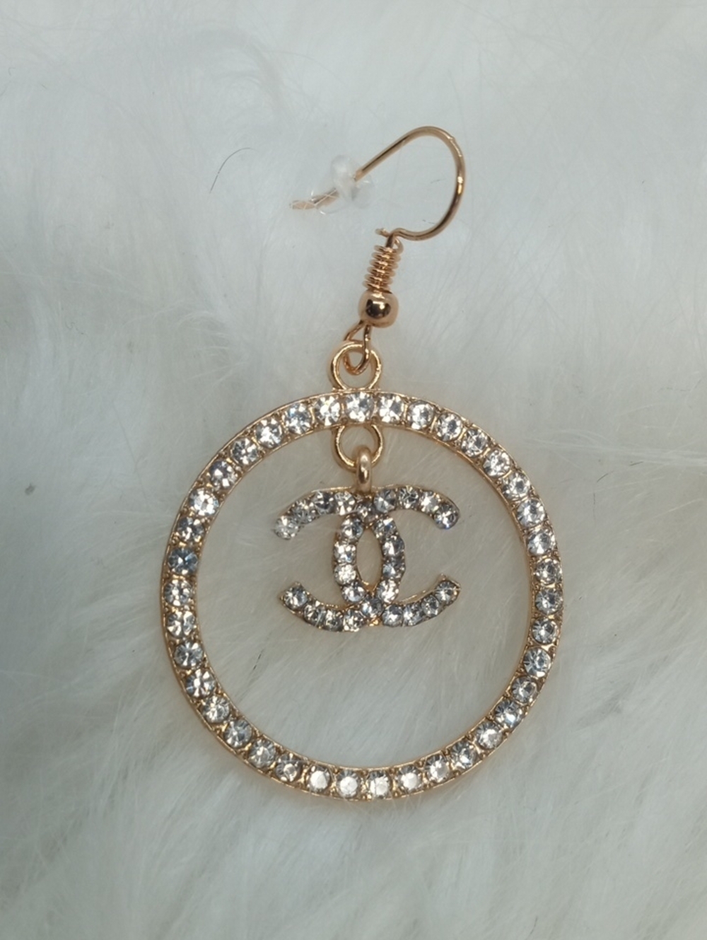 BEDAZZLED GOLD TONE HOOPS LETTER C - Picture 3 of 5
